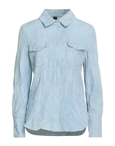 Sky blue Leather Solid color shirts & blouses