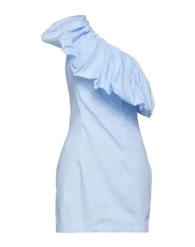 Sky blue Plain weave One-shoulder dress