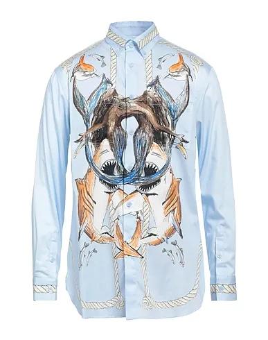 Sky blue Plain weave Patterned shirt