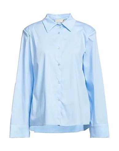 Sky blue Plain weave Solid color shirts & blouses