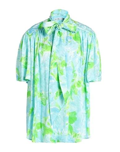 Sky blue Satin Floral shirts & blouses