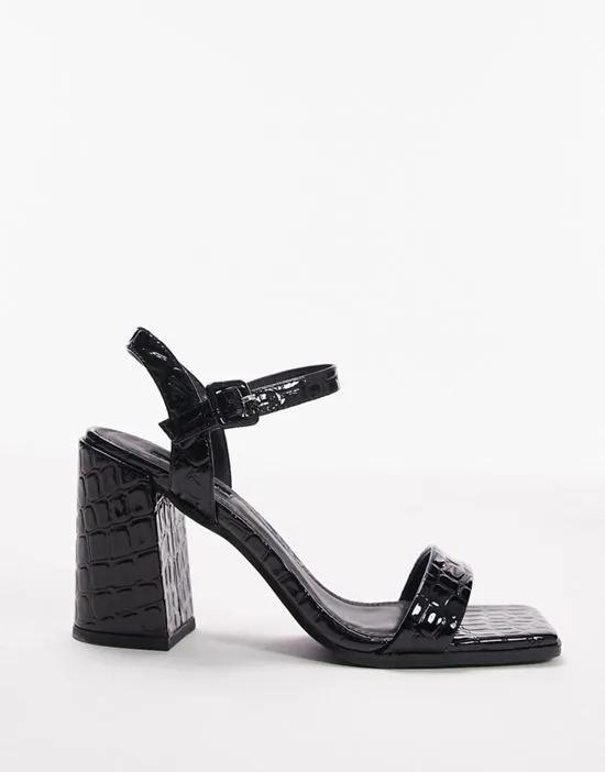 Skylar two part block heeled sandal in black croc