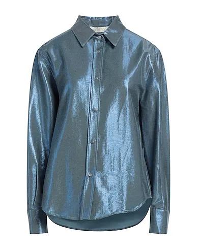 Slate blue Cotton twill Solid color shirts & blouses