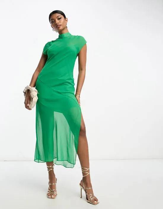 sleeveless chiffon midaxi dress with open back in bright green