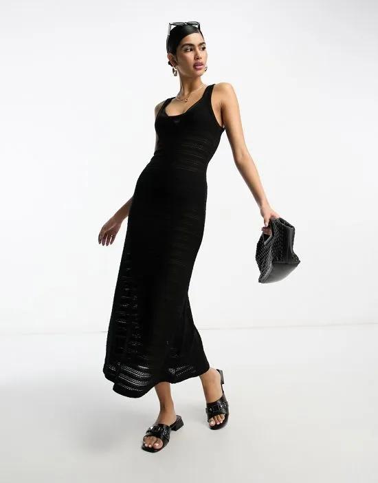 sleeveless crochet maxi dress in black