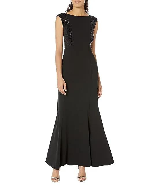 Sleeveless Gown with Foil Knit Panels