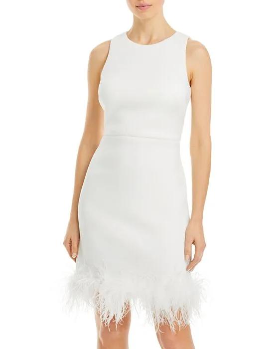 Sleeveless Jewel Neck Feather Trim Bodycon Dress  