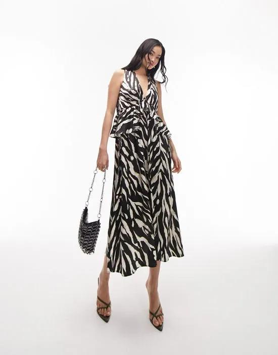 sleeveless riviera midi dress in mono zebra print