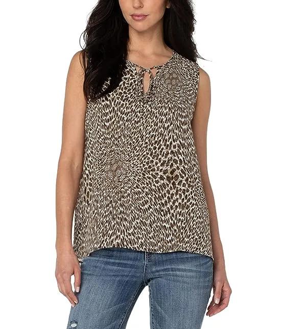 Sleeveless Tie Front Top w/ Shirred Back
