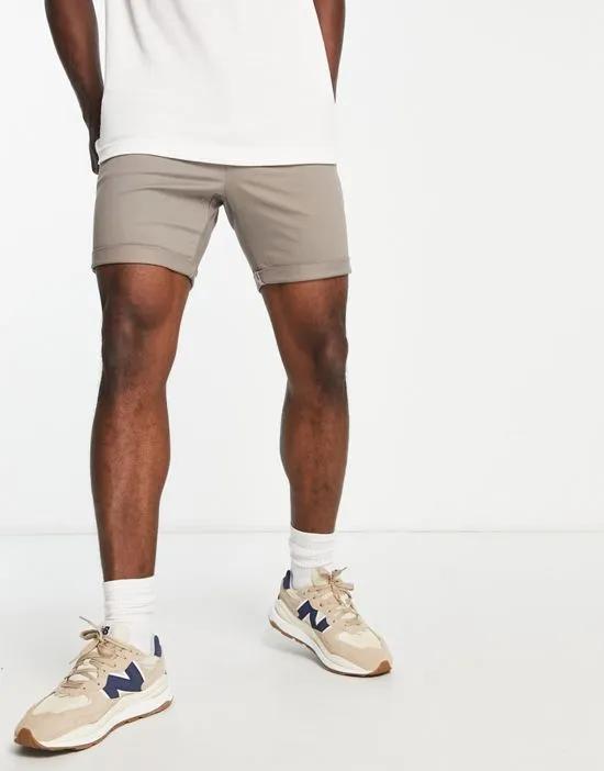 slim chino shorts in dark beige