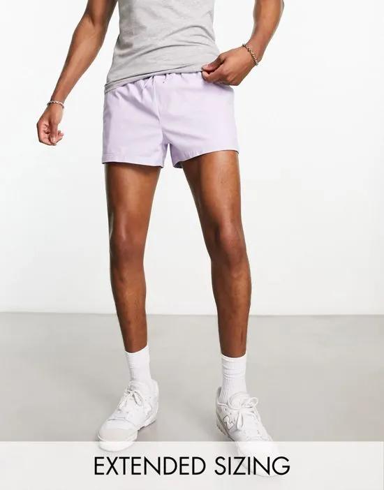 slim chino shorts in extreme shorter length in lilac