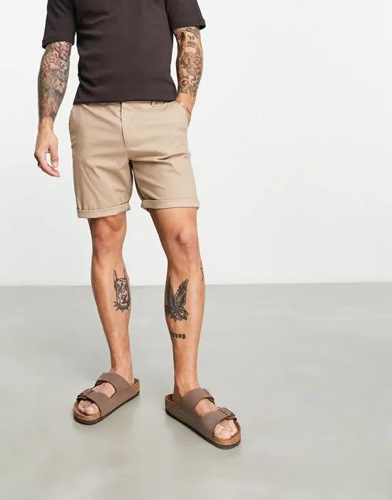 slim chino shorts in stone