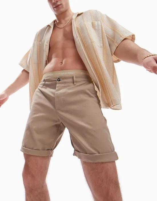 slim chino shorts in stone