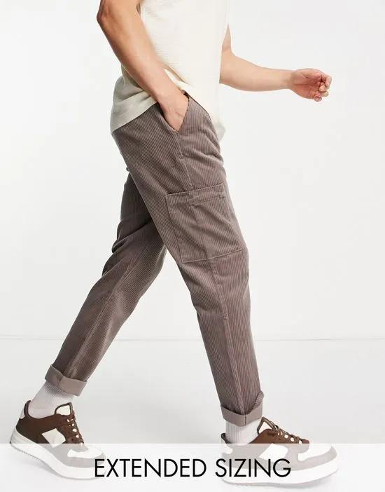 slim cord pants with cargo pockets in light gray