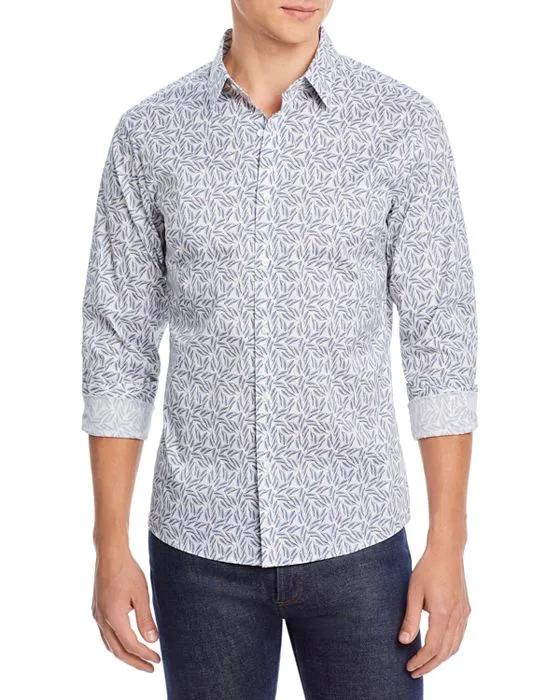 Slim Fit Leaf Sketch Print Shirt 