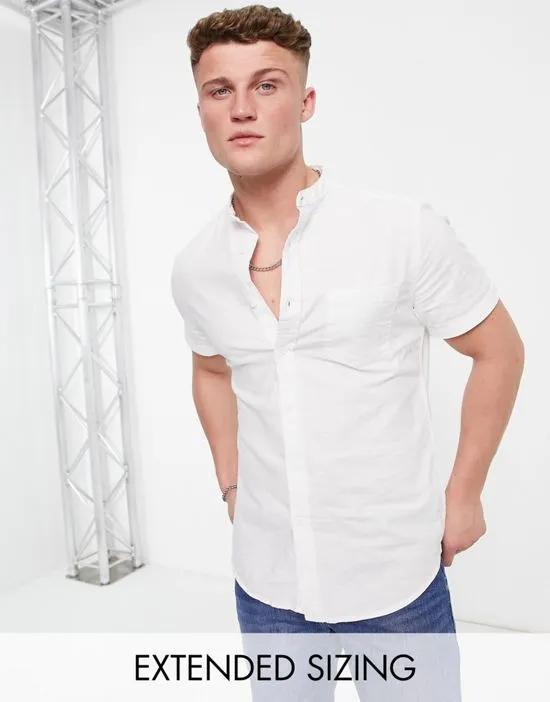 slim fit oxford shirt with grandad collar in white