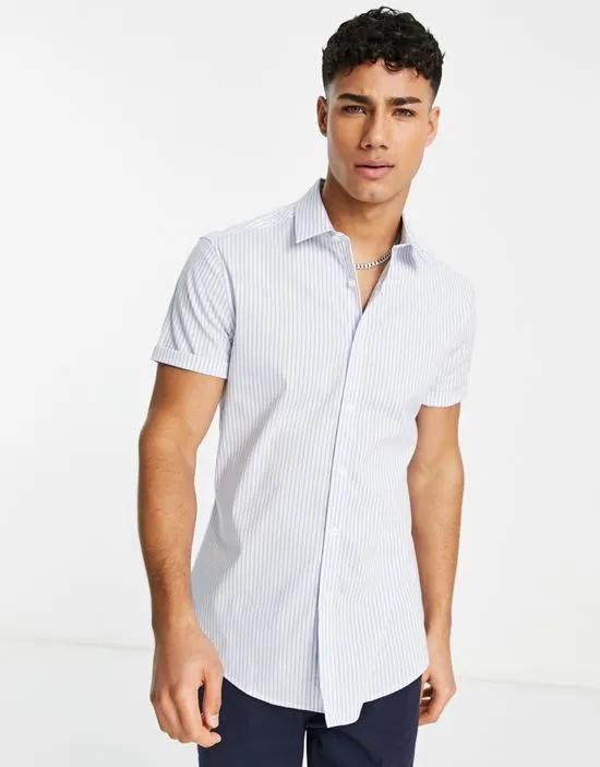 slim fit stripe work shirt in light blue