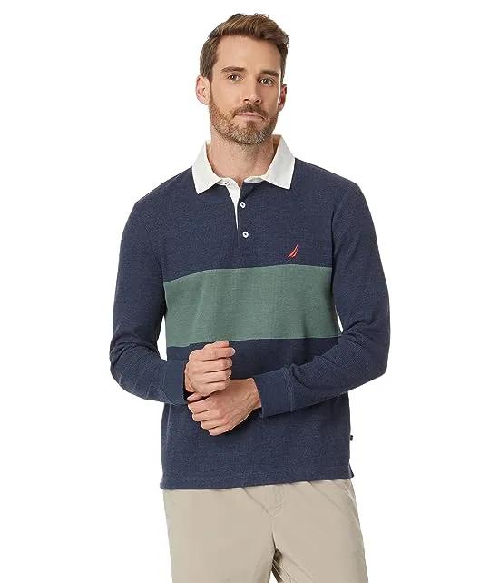 Slim Fit Waffle Color-Block Long Sleeve Polo