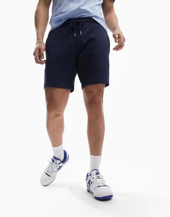 slim jersey mid length shorts in navy