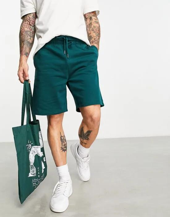 slim jersey shorts in forest green