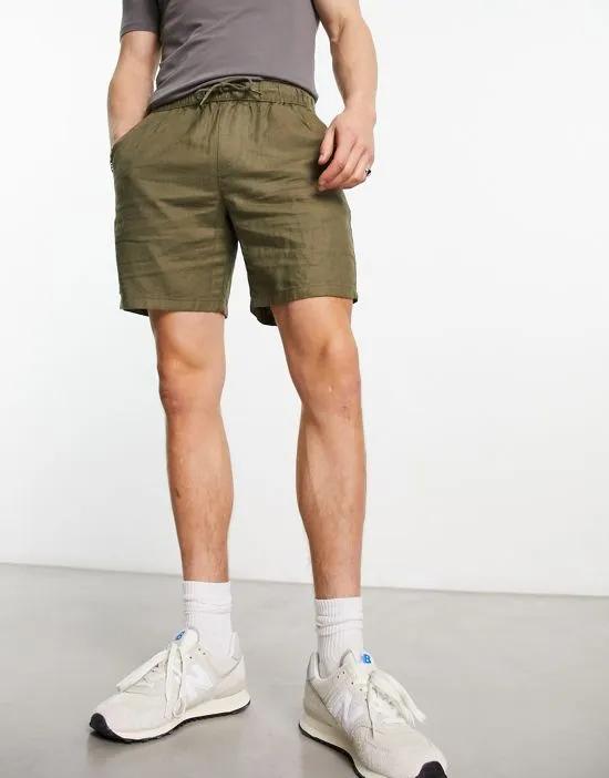 slim linen mix shorts in olive