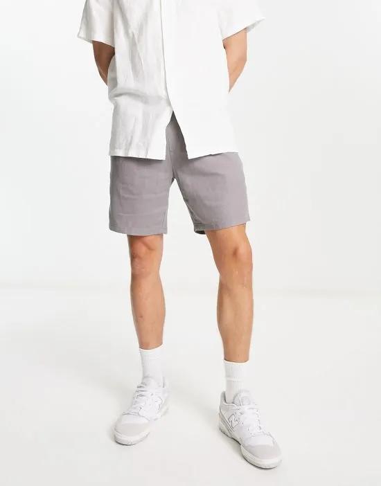 slim linen shorts in charcoal