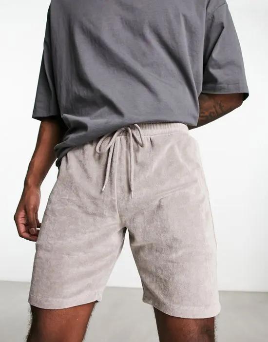 slim shorts in gray soft terrycloth