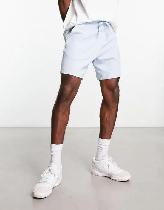 slim shorts in light blue waffle