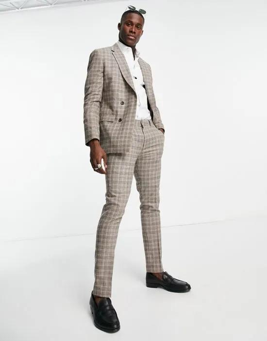 slim suit pants in brown check