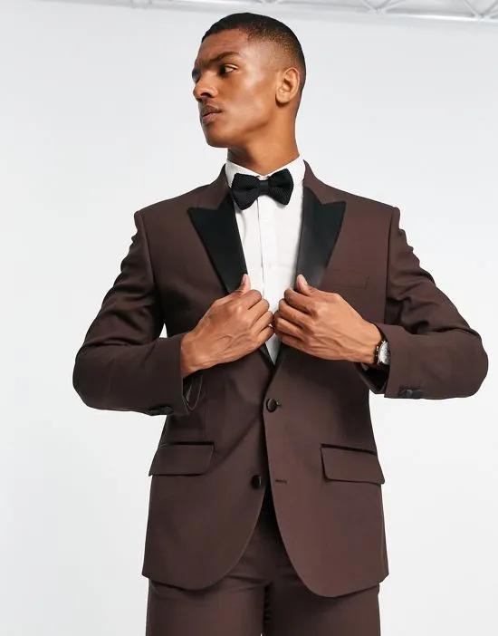 slim tuxedo suit jacket in brown