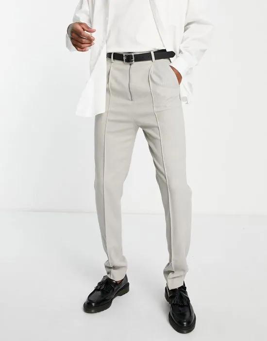 slim twill smart pants with zip and front pleat in ice gray