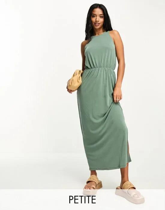 slinky racer neck maxi dress with split sides in green