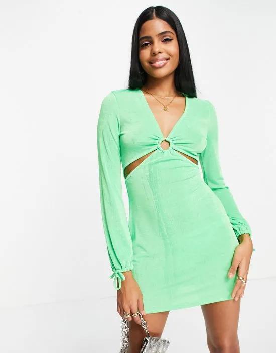 slinky ring detail cut-out mini dress in green