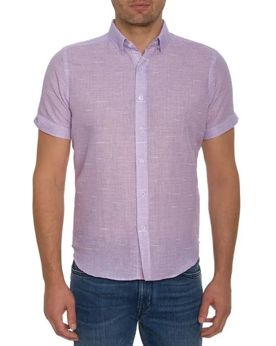 Sloan Linen & Cotton Tonal Houndstooth Print Tailored Fit Button Down Shirt