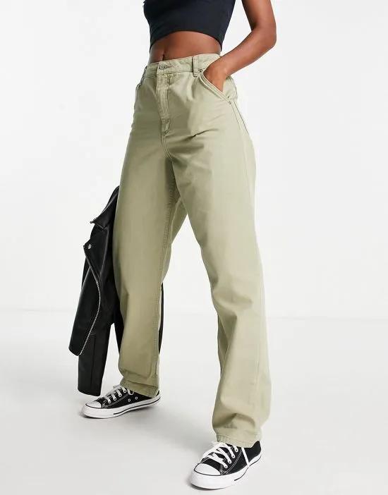 slouchy straight leg pants in khaki
