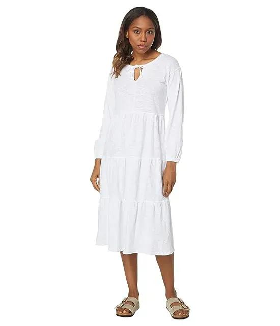 Slub Jersey Long Sleeve Shirred Tiered Dress