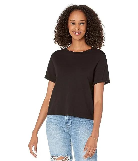 Slubbed Jersey Rolled Sleeve Cropped Tee