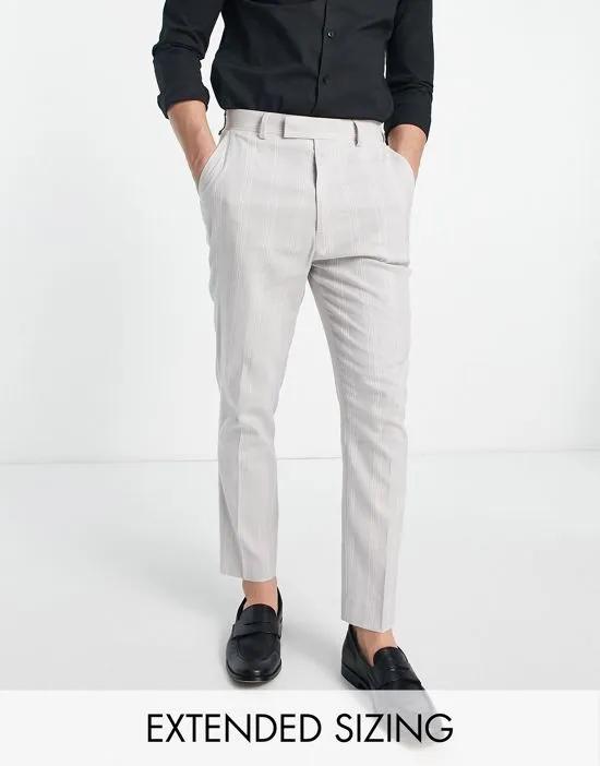 smart linen mix tapered pants in gray wide stripe