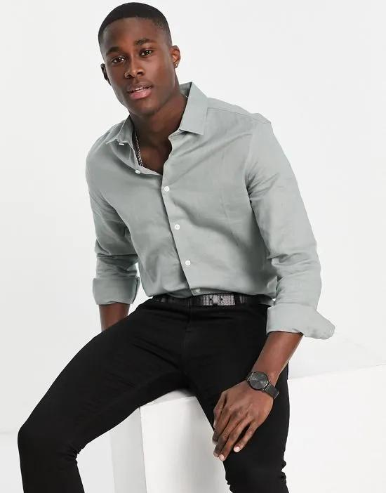 smart linen shirt in smokey green