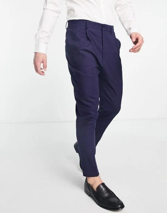 smart tapered linen mix pants in navy