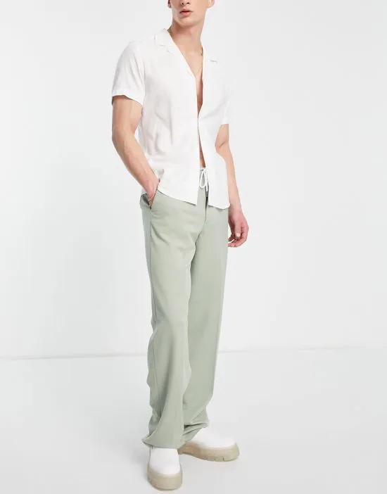 smart wide leg pants with drawcord waist in khaki