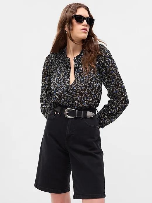 Smocked Floral Shirt