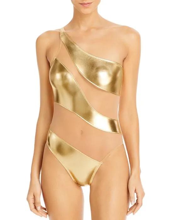 Snake Metallic Mesh Swimsuit