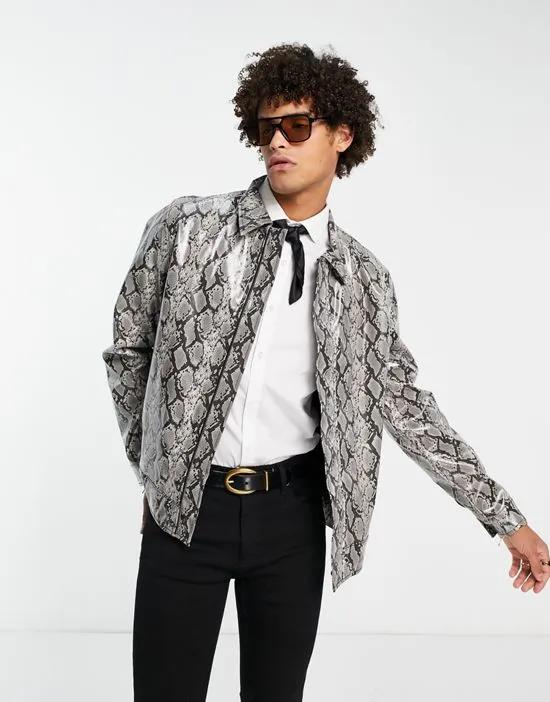 snake print harrington jacket in gray