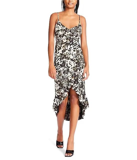 Snow Leopard Printed Charmeuse High-Low Dress