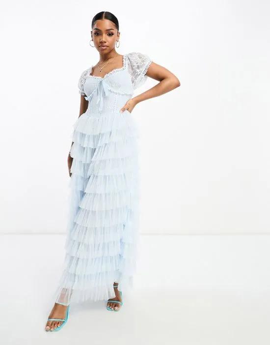 Sofia lace tiered maxi dress in light blue