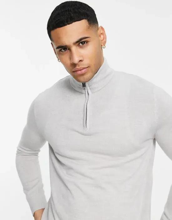 soft touch half zip sweater in light gray