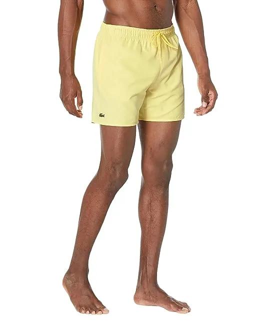 Solid Elastic Waist Swim Trunks