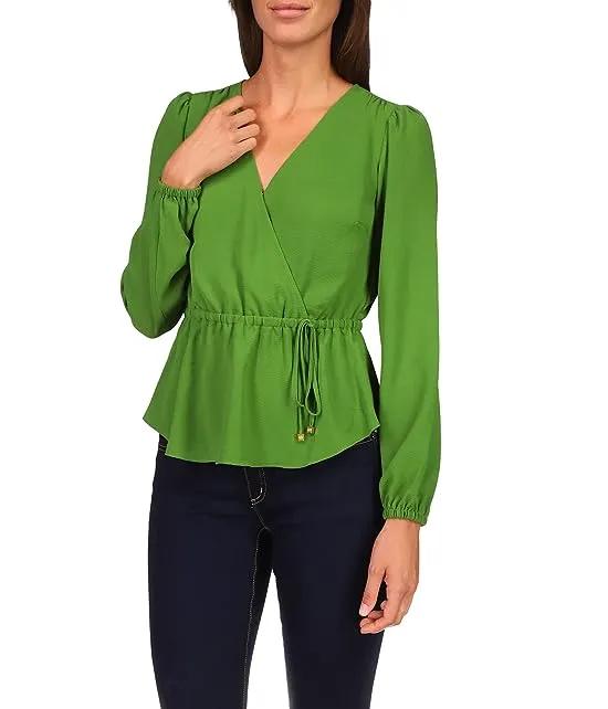 Solid Long Sleeve Wrap Top