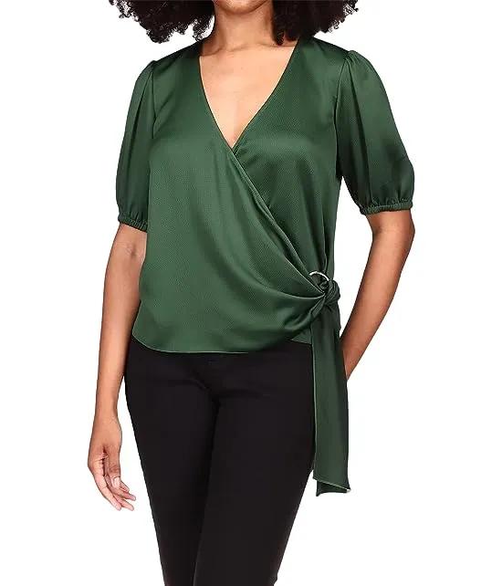 Solid Short Sleeve Wrap Top